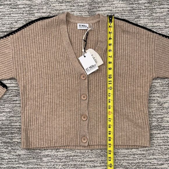 NWT 27 Miles Malibu Leila Wool Cashmere Cardigan Tan/Black XS - Picture 8 of 14